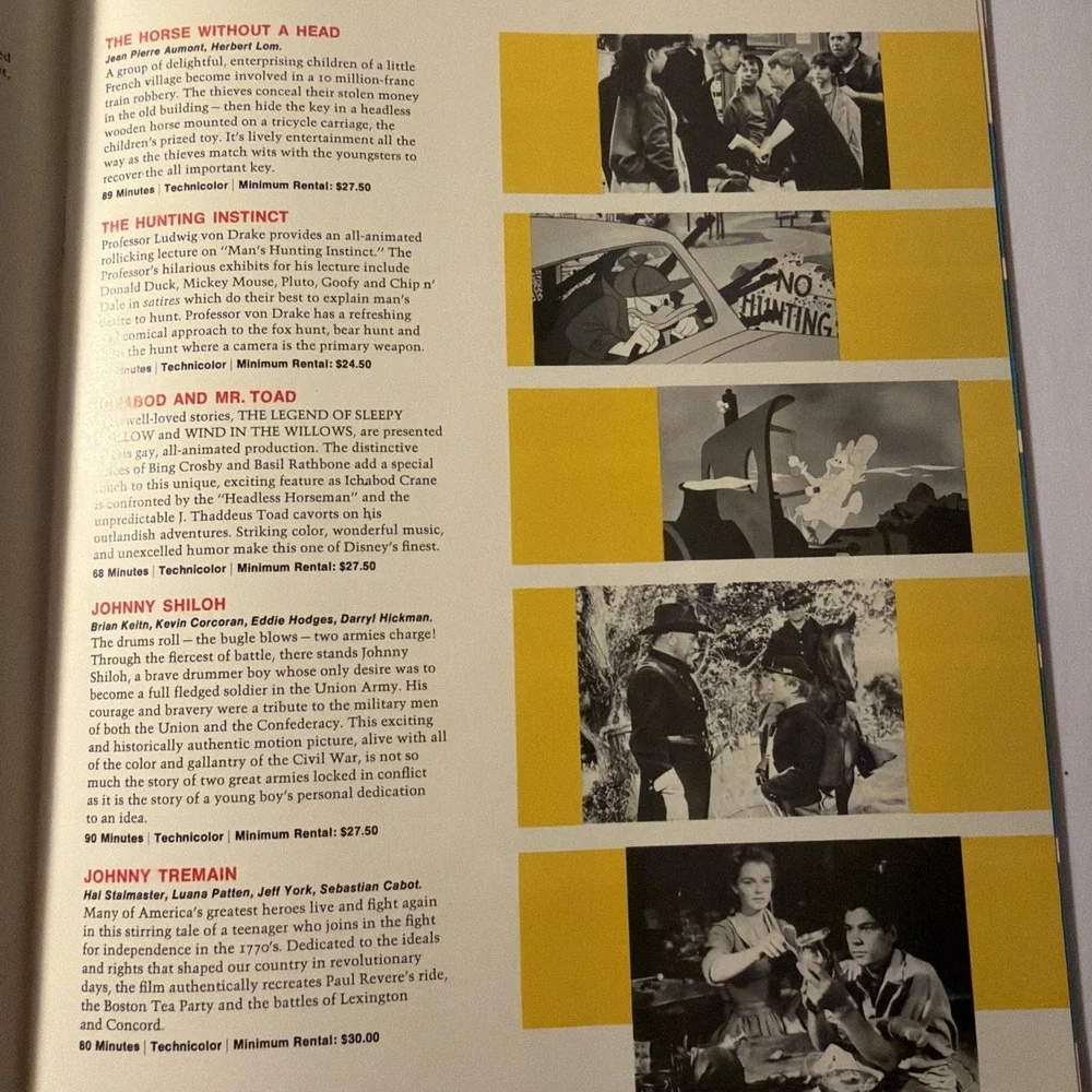 Walt Disney Entertainment Motion Pictures 1970-1971 Catalog of 16mm films rental